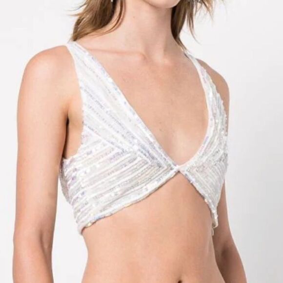 NWT Retrofete Magda Sequins Top Small White Revolve - Picture 1 of 12
